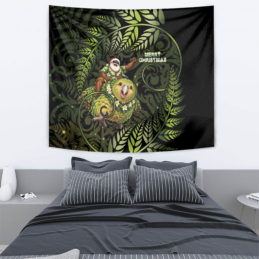 New Zealand Christmas Tapestry Santa Riding Kakapo Bird Silver Fern
