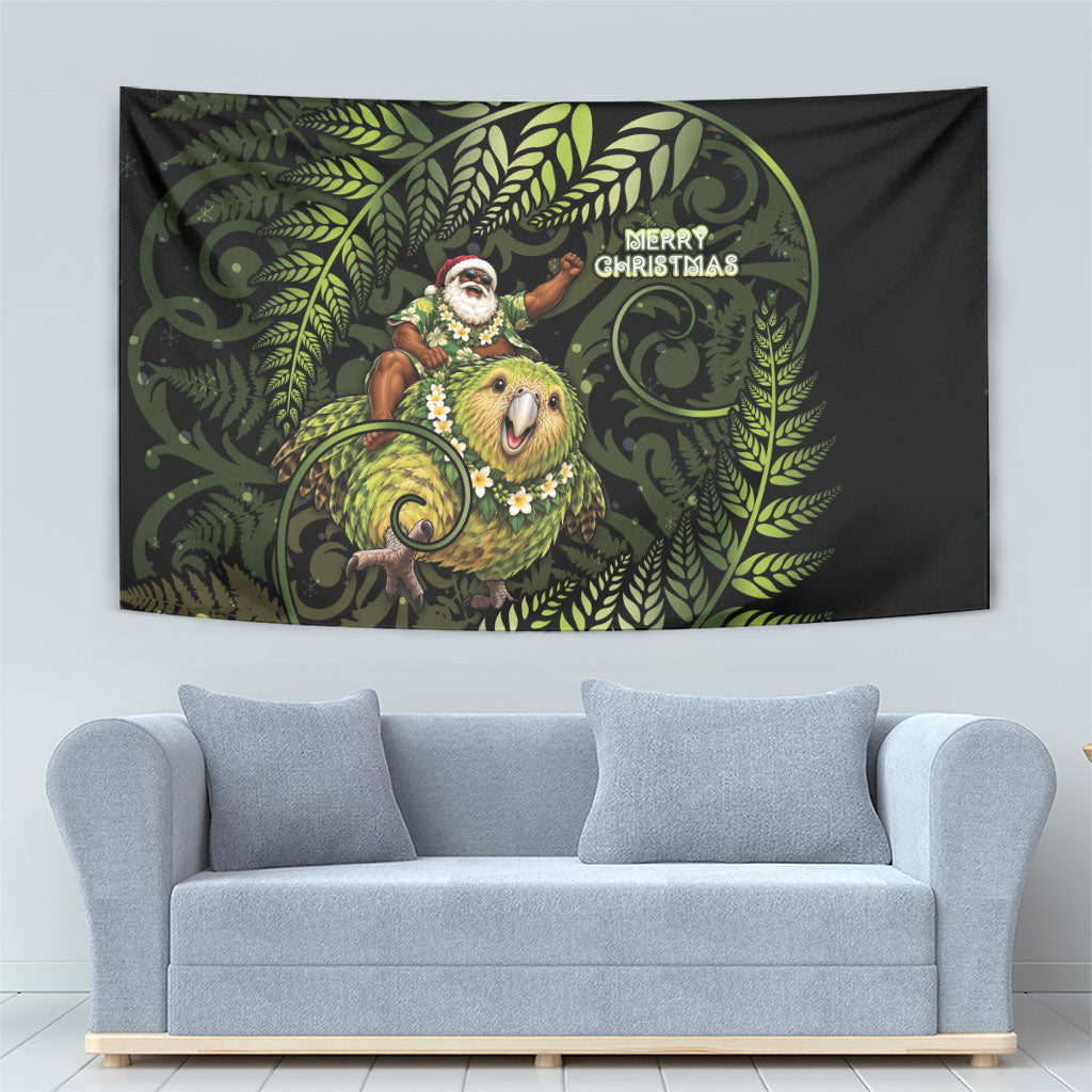 New Zealand Christmas Tapestry Santa Riding Kakapo Bird Silver Fern