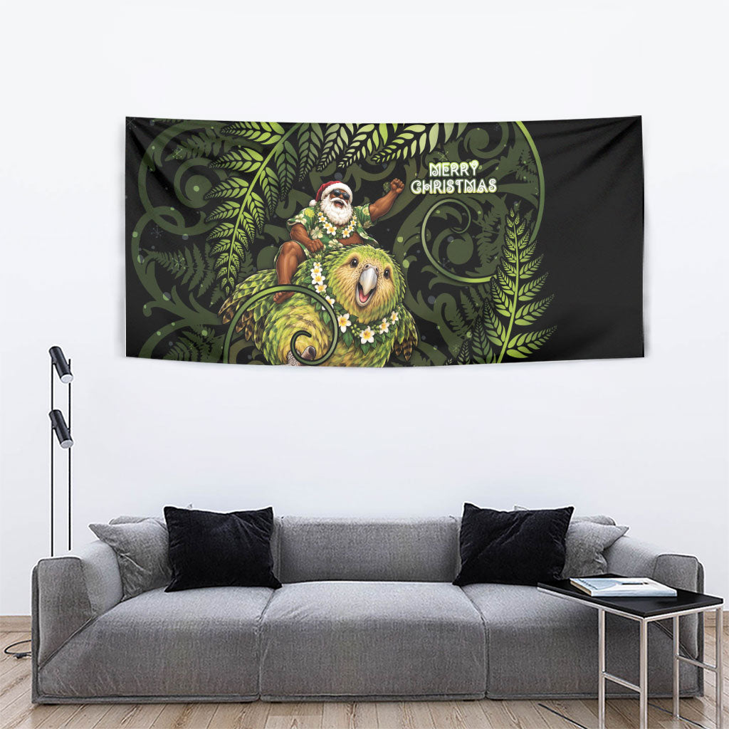 New Zealand Christmas Tapestry Santa Riding Kakapo Bird Silver Fern