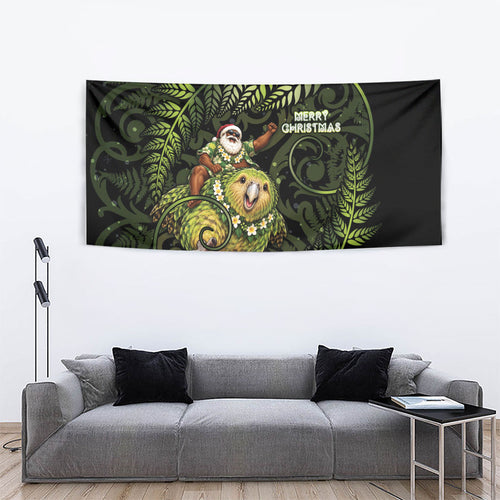 New Zealand Christmas Tapestry Santa Riding Kakapo Bird Silver Fern