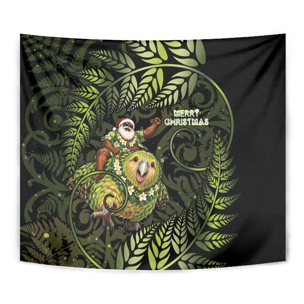 New Zealand Christmas Tapestry Santa Riding Kakapo Bird Silver Fern