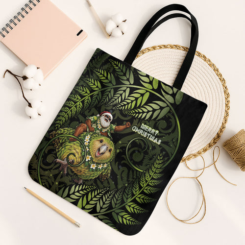 New Zealand Christmas Tote Bag Santa Riding Kakapo Bird Silver Fern