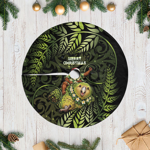 New Zealand Christmas Tree Skirt Santa Riding Kakapo Bird Silver Fern