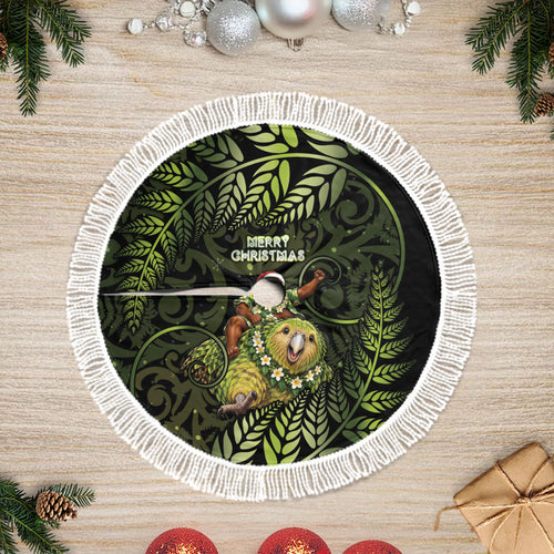 New Zealand Christmas Tree Skirt Santa Riding Kakapo Bird Silver Fern