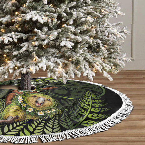 New Zealand Christmas Tree Skirt Santa Riding Kakapo Bird Silver Fern