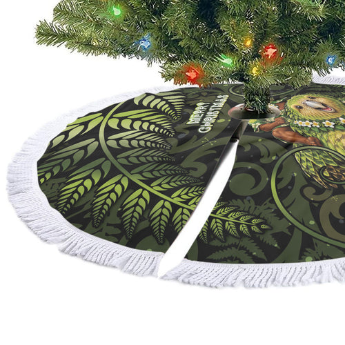 New Zealand Christmas Tree Skirt Santa Riding Kakapo Bird Silver Fern