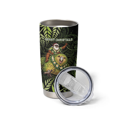 New Zealand Christmas Tumbler Cup Santa Riding Kakapo Bird Silver Fern