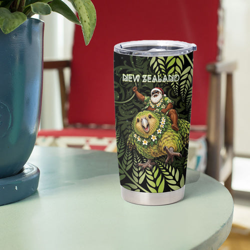 New Zealand Christmas Tumbler Cup Santa Riding Kakapo Bird Silver Fern
