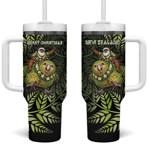 New Zealand Christmas Tumbler With Handle Santa Riding Kakapo Bird Silver Fern