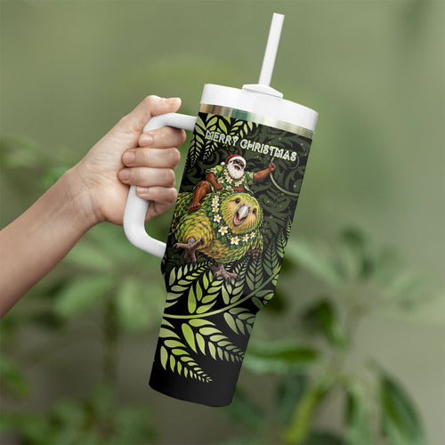 New Zealand Christmas Tumbler With Handle Santa Riding Kakapo Bird Silver Fern