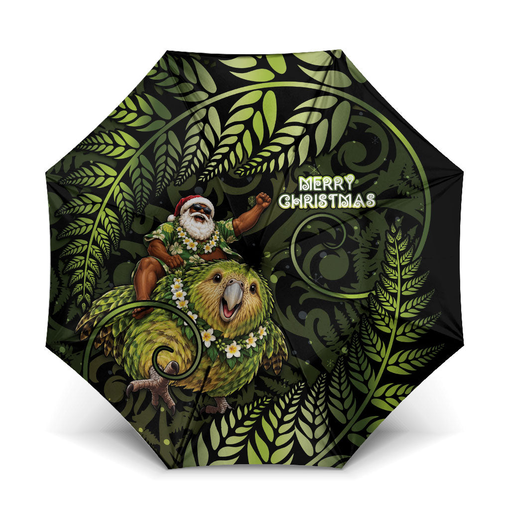 New Zealand Christmas Umbrella Santa Riding Kakapo Bird Silver Fern