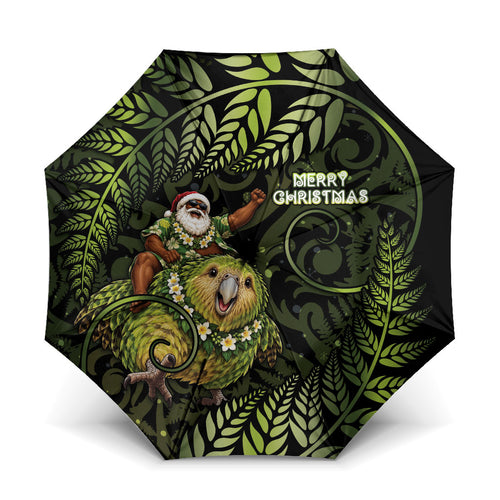 New Zealand Christmas Umbrella Santa Riding Kakapo Bird Silver Fern