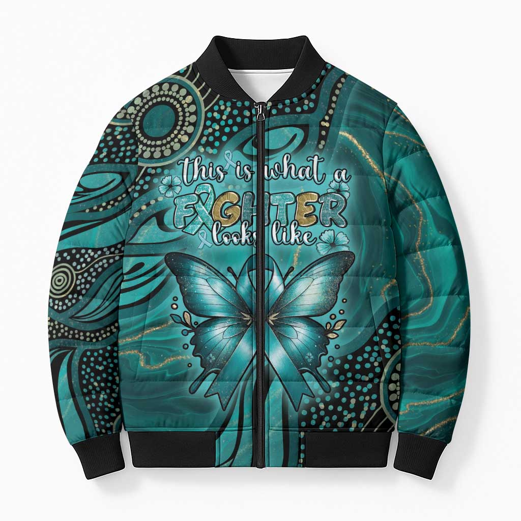 Personalised Ovarian Cancer Awareness Bomber Puffer Jacket This Is What A Fighter Looks Like