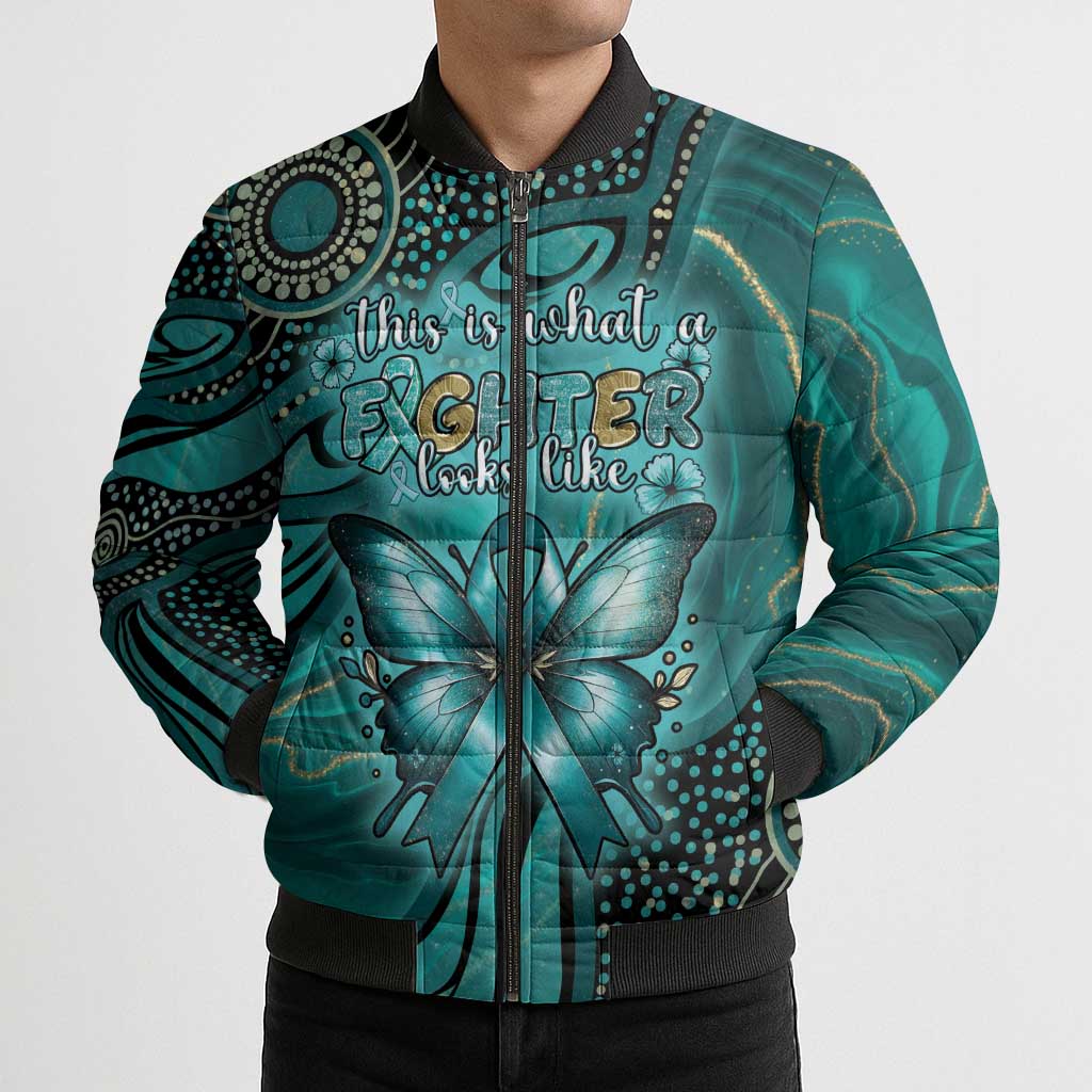 Personalised Ovarian Cancer Awareness Bomber Puffer Jacket This Is What A Fighter Looks Like