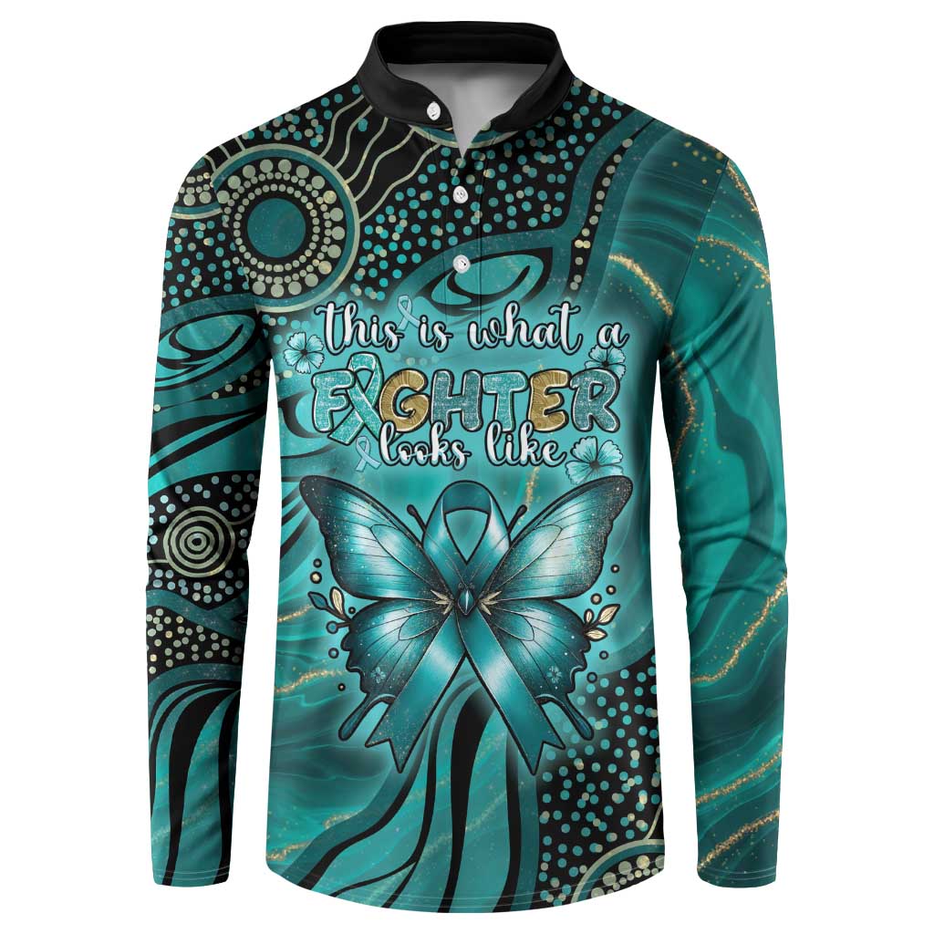Personalised Ovarian Cancer Awareness Button Sweatshirt This Is What A Fighter Looks Like