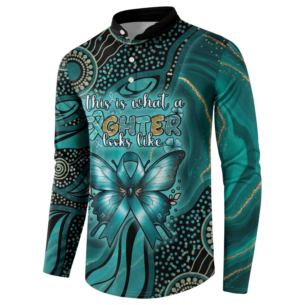 Personalised Ovarian Cancer Awareness Button Sweatshirt This Is What A Fighter Looks Like