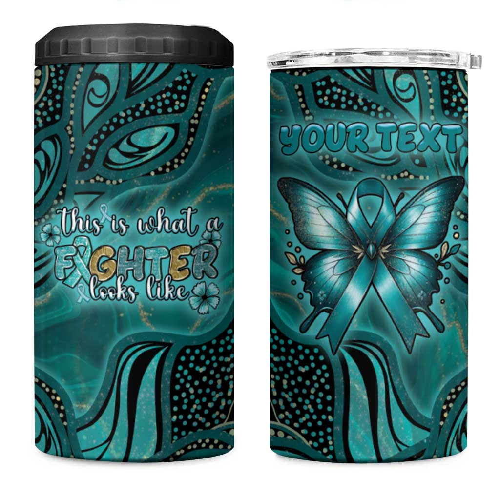 Personalised Ovarian Cancer Awareness 4 in 1 Can Cooler Tumbler This Is What A Fighter Looks Like