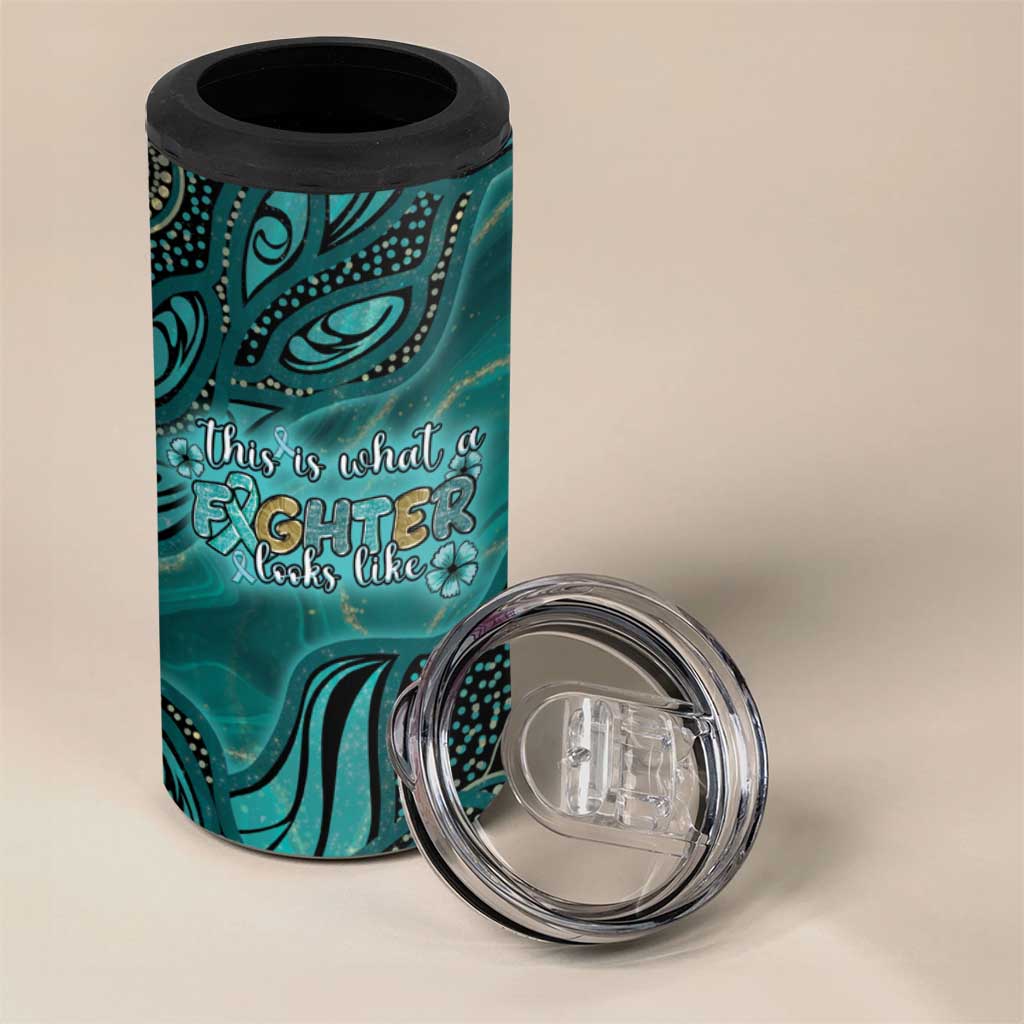 Personalised Ovarian Cancer Awareness 4 in 1 Can Cooler Tumbler This Is What A Fighter Looks Like