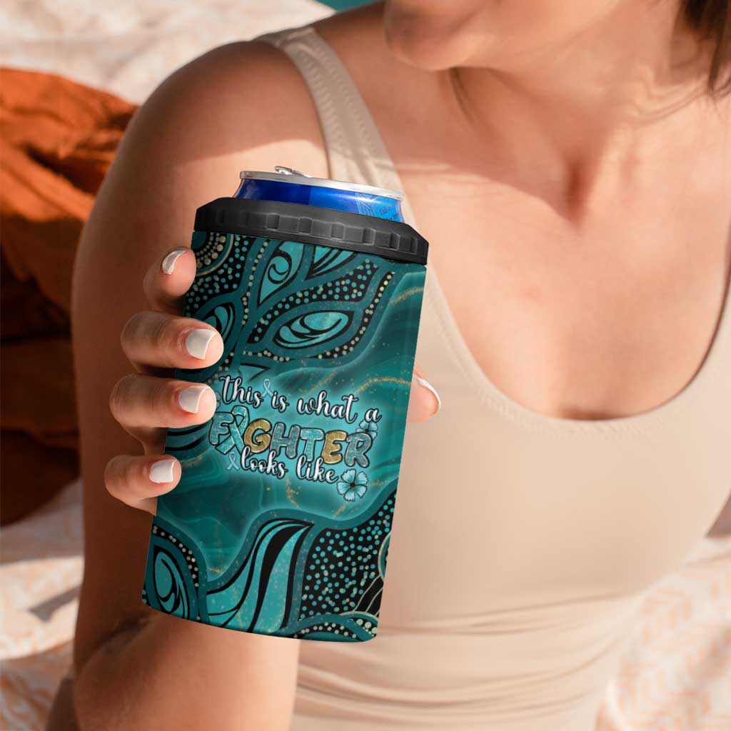 Personalised Ovarian Cancer Awareness 4 in 1 Can Cooler Tumbler This Is What A Fighter Looks Like