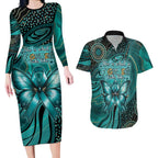 Personalised Ovarian Cancer Awareness Couples Matching Long Sleeve Bodycon Dress and Hawaiian Shirt This Is What A Fighter Looks Like