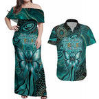 Personalised Ovarian Cancer Awareness Couples Matching Off Shoulder Maxi Dress and Hawaiian Shirt This Is What A Fighter Looks Like