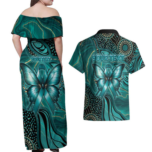 Personalised Ovarian Cancer Awareness Couples Matching Off Shoulder Maxi Dress and Hawaiian Shirt This Is What A Fighter Looks Like