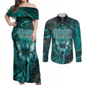 Personalised Ovarian Cancer Awareness Couples Matching Off Shoulder Maxi Dress and Long Sleeve Button Shirt This Is What A Fighter Looks Like