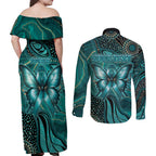 Personalised Ovarian Cancer Awareness Couples Matching Off Shoulder Maxi Dress and Long Sleeve Button Shirt This Is What A Fighter Looks Like