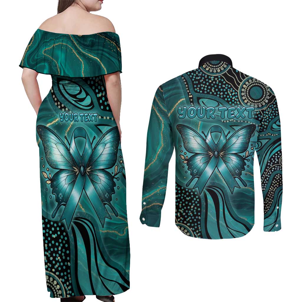 Personalised Ovarian Cancer Awareness Couples Matching Off Shoulder Maxi Dress and Long Sleeve Button Shirt This Is What A Fighter Looks Like