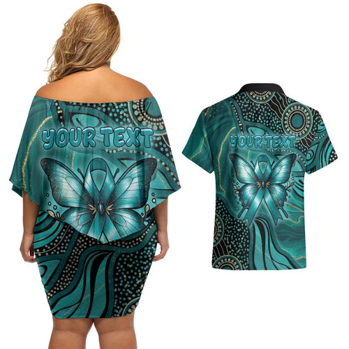 Personalised Ovarian Cancer Awareness Couples Matching Off Shoulder Short Dress and Hawaiian Shirt This Is What A Fighter Looks Like