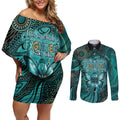 Personalised Ovarian Cancer Awareness Couples Matching Off Shoulder Short Dress and Long Sleeve Button Shirt This Is What A Fighter Looks Like