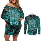 Personalised Ovarian Cancer Awareness Couples Matching Off Shoulder Short Dress and Long Sleeve Button Shirt This Is What A Fighter Looks Like