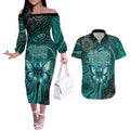Personalised Ovarian Cancer Awareness Couples Matching Off The Shoulder Long Sleeve Dress and Hawaiian Shirt This Is What A Fighter Looks Like