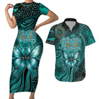 Personalised Ovarian Cancer Awareness Couples Matching Short Sleeve Bodycon Dress and Hawaiian Shirt This Is What A Fighter Looks Like