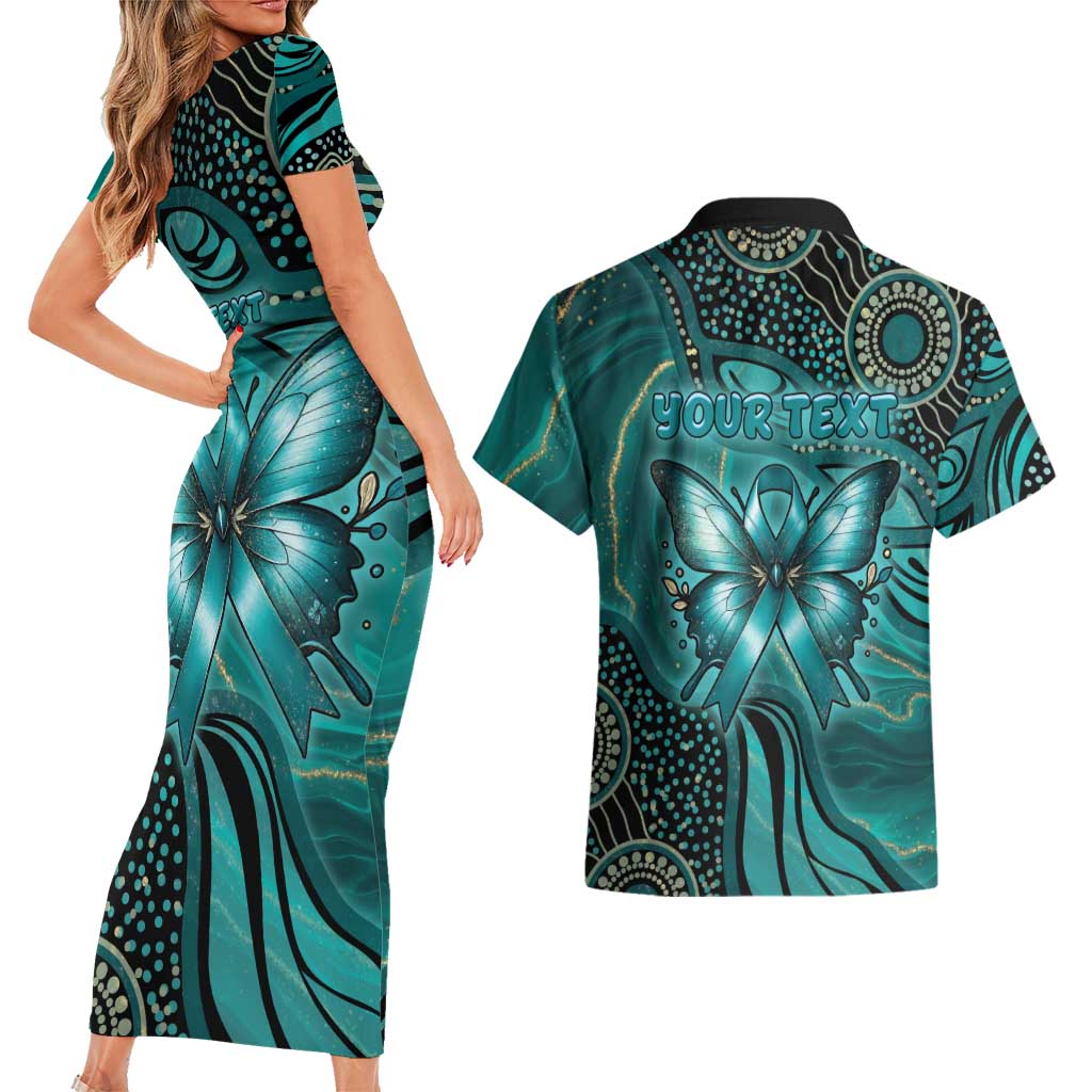 Personalised Ovarian Cancer Awareness Couples Matching Short Sleeve Bodycon Dress and Hawaiian Shirt This Is What A Fighter Looks Like
