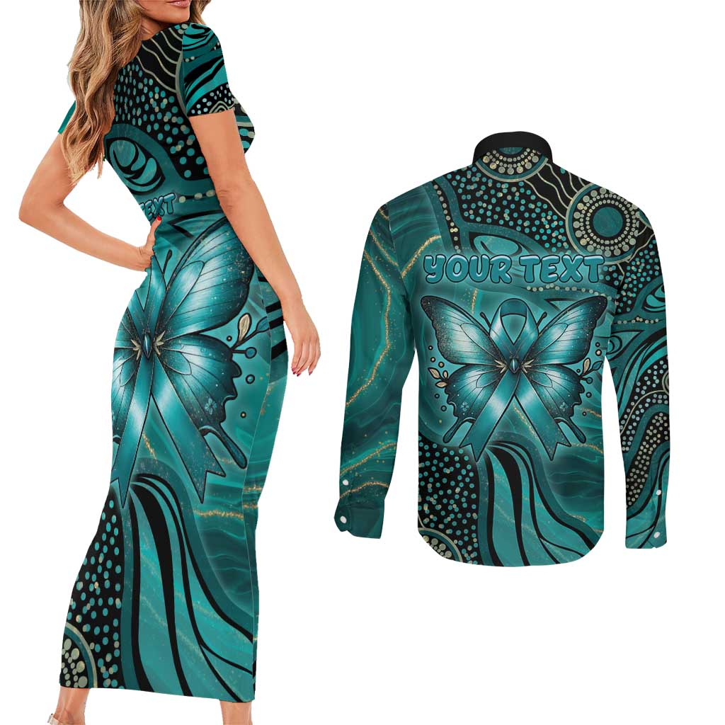 Personalised Ovarian Cancer Awareness Couples Matching Short Sleeve Bodycon Dress and Long Sleeve Button Shirt This Is What A Fighter Looks Like