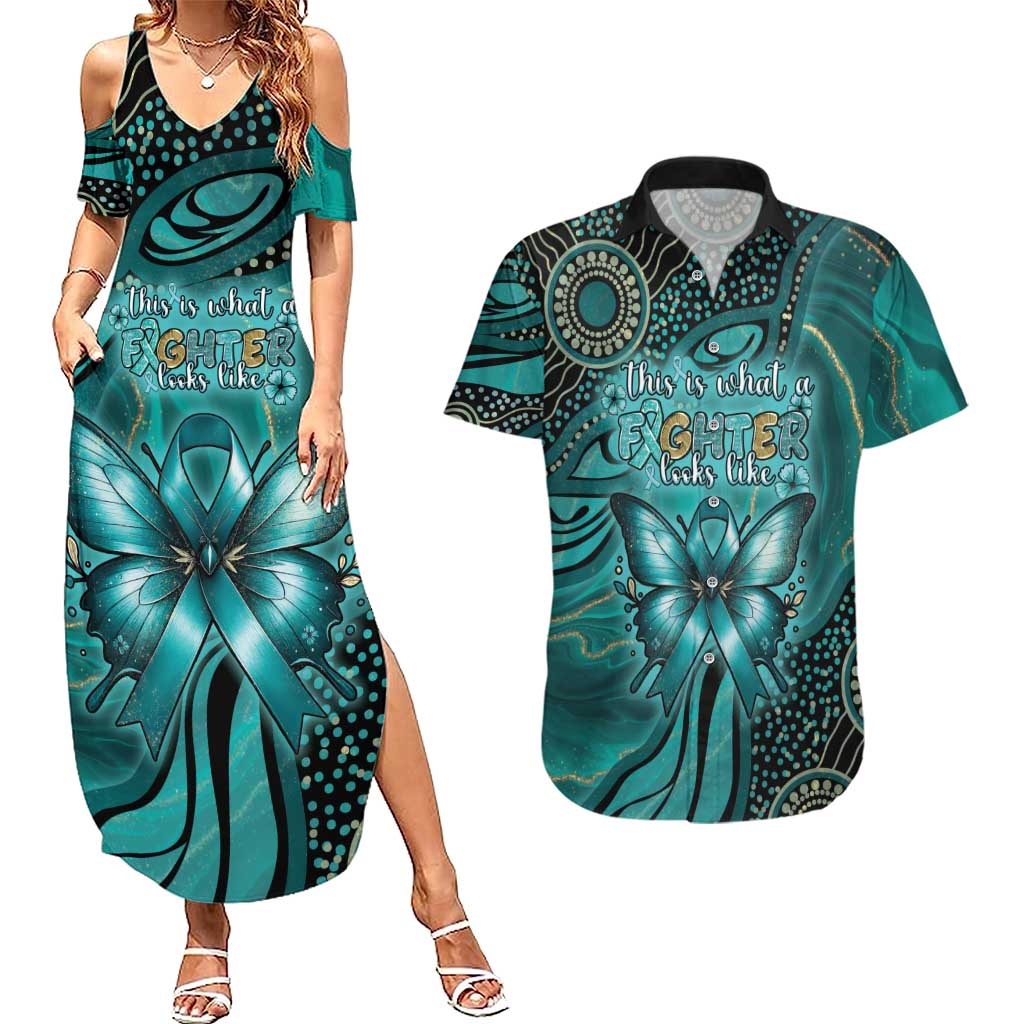 Personalised Ovarian Cancer Awareness Couples Matching Summer Maxi Dress and Hawaiian Shirt This Is What A Fighter Looks Like