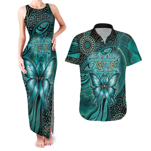 Personalised Ovarian Cancer Awareness Couples Matching Tank Maxi Dress and Hawaiian Shirt This Is What A Fighter Looks Like