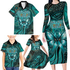 Personalised Ovarian Cancer Awareness Family Matching Long Sleeve Bodycon Dress and Hawaiian Shirt This Is What A Fighter Looks Like