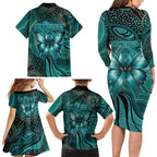 Personalised Ovarian Cancer Awareness Family Matching Long Sleeve Bodycon Dress and Hawaiian Shirt This Is What A Fighter Looks Like