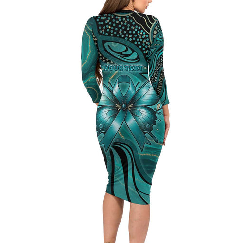 Personalised Ovarian Cancer Awareness Family Matching Long Sleeve Bodycon Dress and Hawaiian Shirt This Is What A Fighter Looks Like
