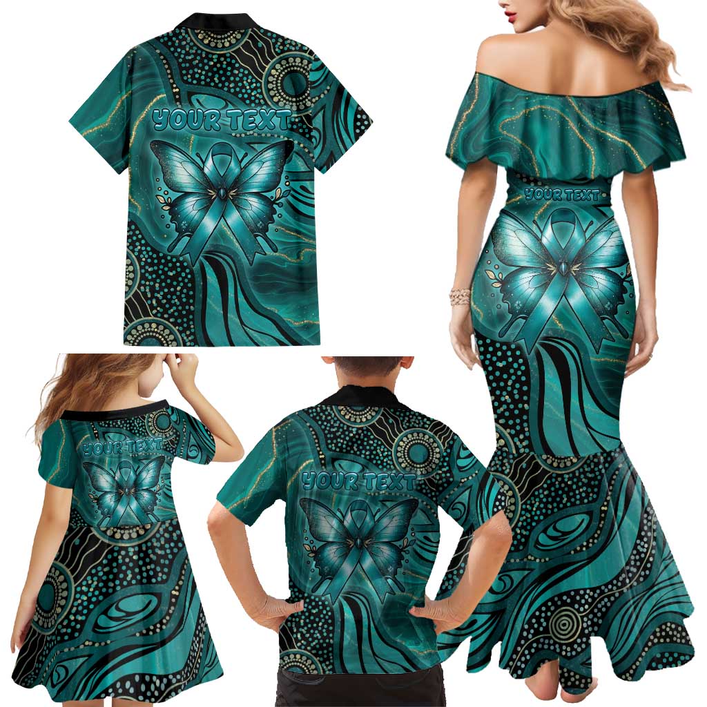 Personalised Ovarian Cancer Awareness Family Matching Mermaid Dress and Hawaiian Shirt This Is What A Fighter Looks Like