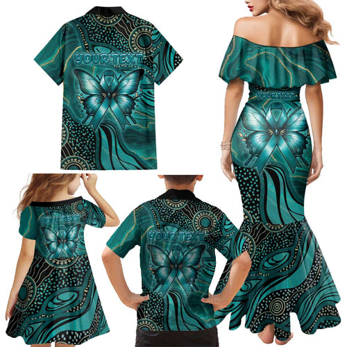 Personalised Ovarian Cancer Awareness Family Matching Mermaid Dress and Hawaiian Shirt This Is What A Fighter Looks Like