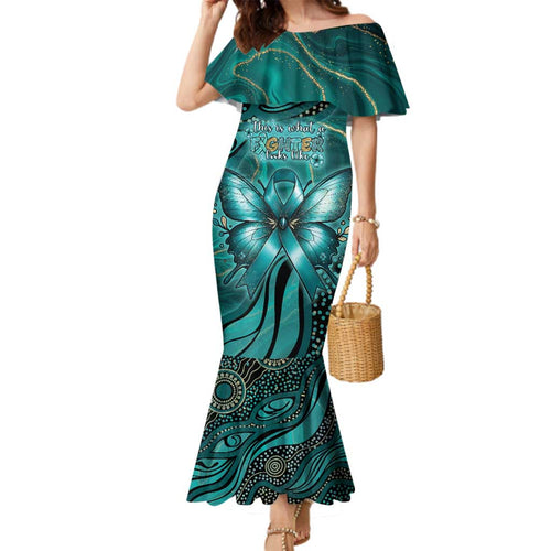Personalised Ovarian Cancer Awareness Family Matching Mermaid Dress and Hawaiian Shirt This Is What A Fighter Looks Like