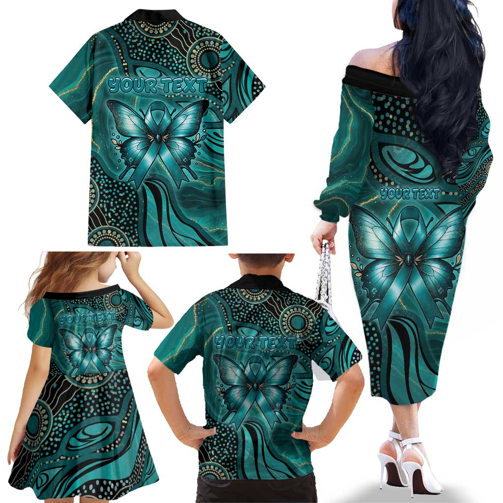 Personalised Ovarian Cancer Awareness Family Matching Off The Shoulder Long Sleeve Dress and Hawaiian Shirt This Is What A Fighter Looks Like