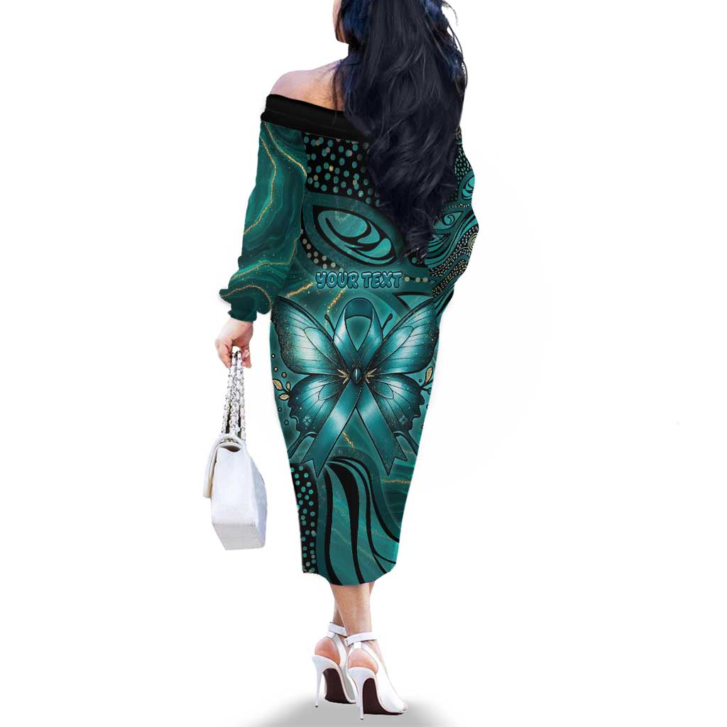 Personalised Ovarian Cancer Awareness Family Matching Off The Shoulder Long Sleeve Dress and Hawaiian Shirt This Is What A Fighter Looks Like