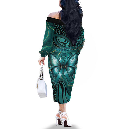 Personalised Ovarian Cancer Awareness Family Matching Off The Shoulder Long Sleeve Dress and Hawaiian Shirt This Is What A Fighter Looks Like