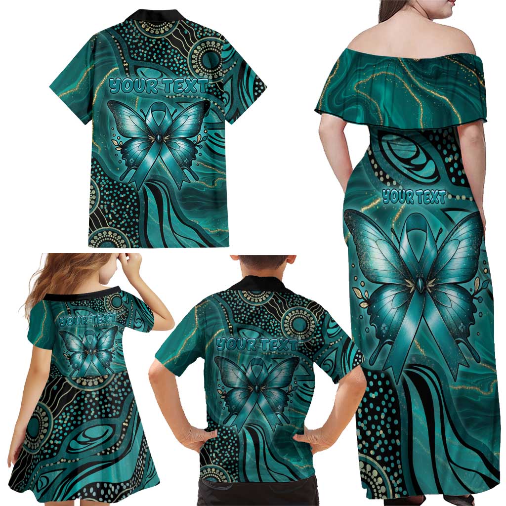 Personalised Ovarian Cancer Awareness Family Matching Off Shoulder Maxi Dress and Hawaiian Shirt This Is What A Fighter Looks Like