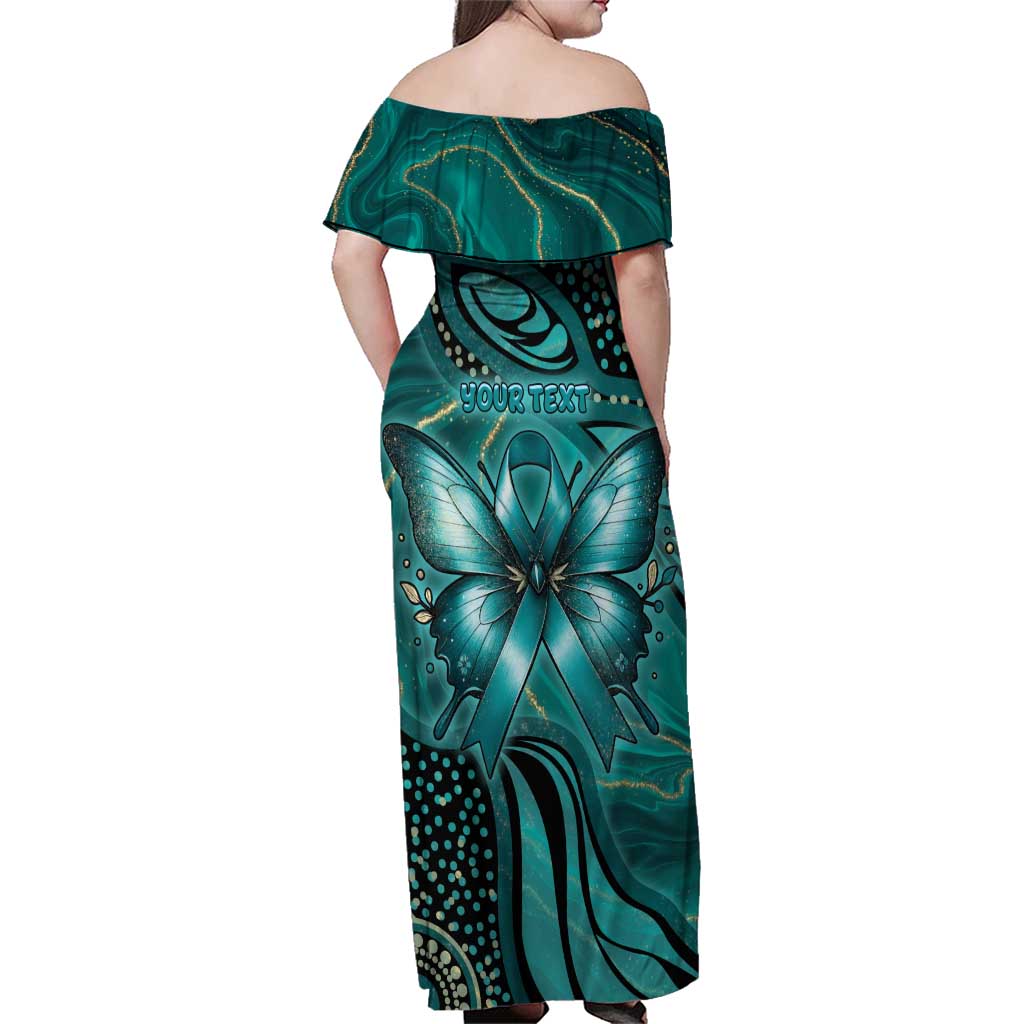 Personalised Ovarian Cancer Awareness Family Matching Off Shoulder Maxi Dress and Hawaiian Shirt This Is What A Fighter Looks Like