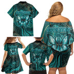 Personalised Ovarian Cancer Awareness Family Matching Off Shoulder Short Dress and Hawaiian Shirt This Is What A Fighter Looks Like